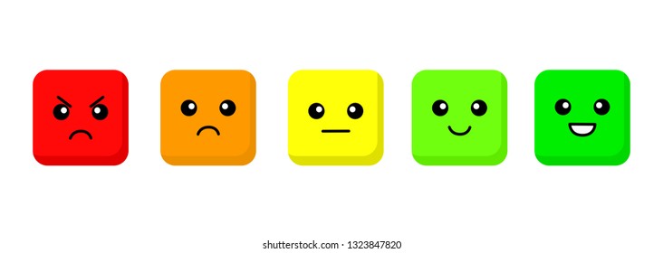 Set of Emoji Colored Flat Icons. Angry, sad, neutral and happy . motion feedback scale Isolated on white background. Vector Illustration.