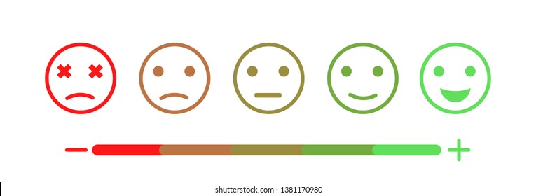 Set of Emoji Colored Flat Icons. Vector Set of Emoticons. Sad and Happy Mood Icons. Vote Scale Symbol Set