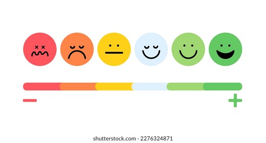 Conjunto de iconos planos de color emmoji. Conjunto de vectores de emoticonos. Iconos tristes y felices. Juego de símbolos de escala de voto.