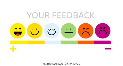 Set of Emoji Colored Flat Icons. Vector Set of Emoticons. Sad and Happy Mood Icons. Vote Scale Symbol Set.
