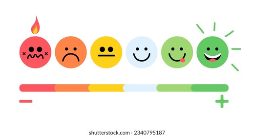 Set of Emoji Colored Flat Icons. Vector Set of Emoticons. Sad and Happy Mood Icons. Vote Scale Symbol Set.