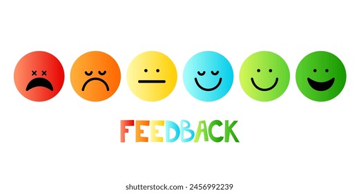 Set of Emoji Colored Flat Icons. Vector Set of Emoticons. Sad and Happy Mood Icons. Vote Scale Symbol Set.