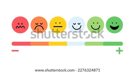 Set of Emoji Colored Flat Icons. Vector Set of Emoticons. Sad and Happy Mood Icons. Vote Scale Symbol Set.