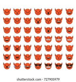 Set of emoji devil halloween emoticon character faces.  