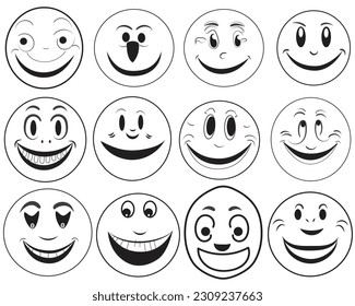 a set of emoji doodle icons that depict various emotions and moods, such as happiness, sadness, smiling, and humor, in the form of emoji faces.