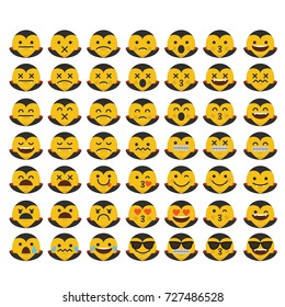 Set of emoji dracula halloween emoticon character faces.  