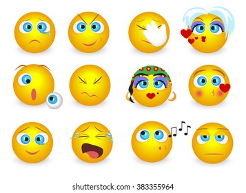 Set of Emoji emoticons face icons isolated. Vector illustration