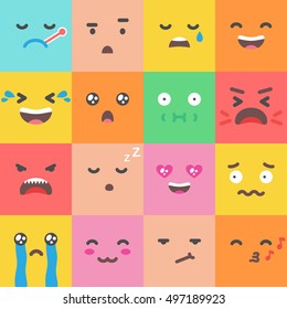 Set of emoji, emoticons flat style vector icons