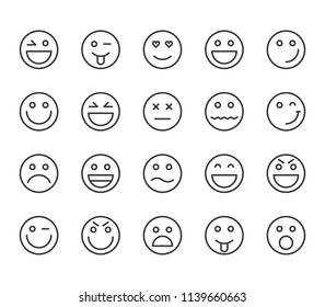 Set von Emoji Emoticons Icons Vector Editable Stroke. 48x48 Pixel perfekt.