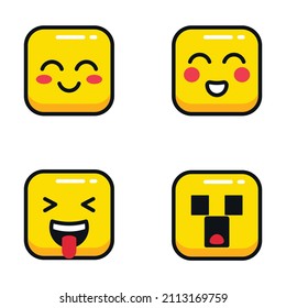 Set of emoji. Set of emoticons on a light yellow tone, flat illustration. Square emoticons. Square emoji. Expressions in a square. Emoticon icon. Different emotions collection. Emoticon isolated.