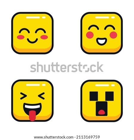 Set of emoji. Set of emoticons on a light yellow tone, flat illustration. Square emoticons. Square emoji. Expressions in a square. Emoticon icon. Different emotions collection. Emoticon isolated.