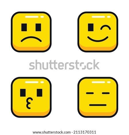 Set of emoji. Set of emoticons on a light yellow tone, flat illustration. Square emoticons. Square emoji. Expressions in a square. Emoticon icon. Different emotions collection. 