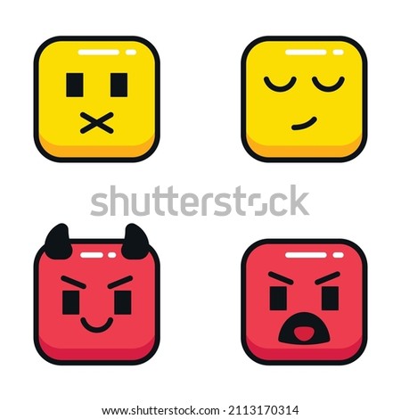 Set of emoji. Set of emoticons on a light yellow tone, flat illustration. Square emoticons. Square emoji. Expressions in a square. Emoticon icon. Different emotions collection. 