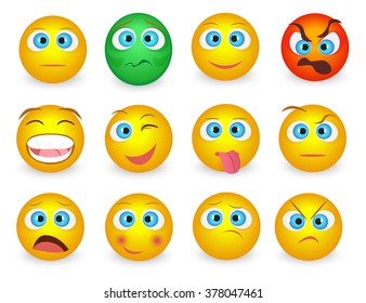 Set of Emoji emotions face icons isolated. Vector illustration of emoticon faces