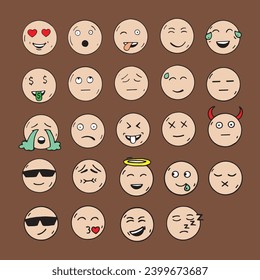 Set of emoji face expression hand drawn illustration vector