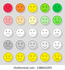 Set of emoji flat icons. Vector illustration. Happy, sad and mood. Vote scale icons set.
