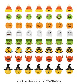 Set of emoji halloween emoticon characters