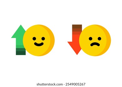 Conjunto de icono de emoji en buen sentimiento y mal sentimiento. Salud, salud mental, ansiedad, estrés, concepto de burnout. Ilustración aislada del diseño plano del carácter.