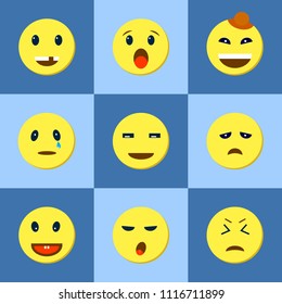 A set of emoji icons. Smileys are round faces. Icons on the background