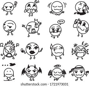 A Set of emoji icons suitable for face expression content with doodle cartoon style