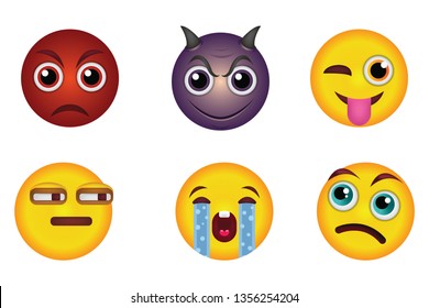 Set of emoji isolated on white background. Vector illustration emoticon in cartoon style.