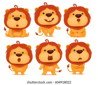 set of emoji lion cartoon character. vector illustration