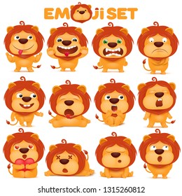 set of emoji lion cat cartoon character. vector illustration