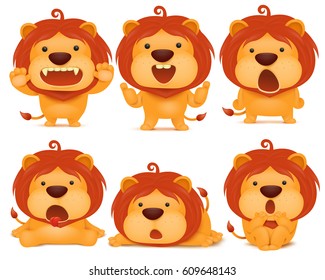 set of emoji lion cat cartoon character. vector illustration