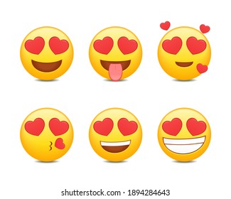 Set Of Emoji With Love Eye. Emoticon With Red Heart With In Love. Cute Expression. Illustration Vector