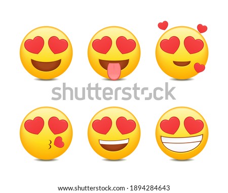 Set of emoji with love eye. Emoticon with red heart with in love. Cute expression. Illustration vector