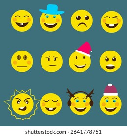 Set of emoji on a blue background