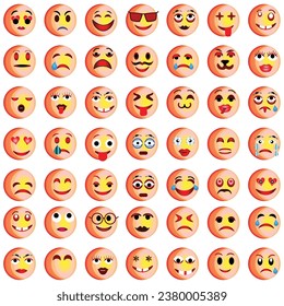 Set of Emoji. Smile icons, Funny cartoon emoji and emotions icon collection. Mood and facial emotion icons. Crying, smile, laughing, joyful, sad, angry and happy faces, emoticons vector set.