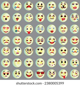 Set of Emoji. Smile icons, Funny cartoon emoji and emotions icon collection. Mood and facial emotion icons. Crying, smile, laughing, joyful, sad, angry and happy faces, emoticons vector set.