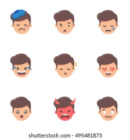 Set of emoji, stickers. Male characters