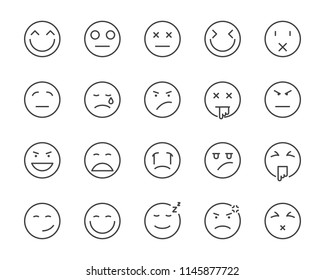 set of emoji vector line icon