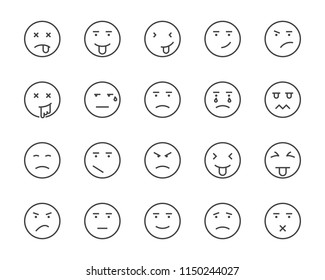 set of emoji vector line icon