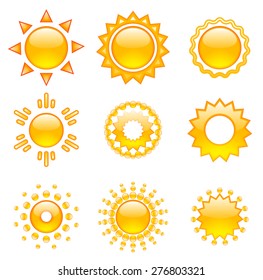 Set of emoji vector suns. Suns collection. Isolated objects on white background.