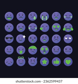 Set of emojis of blue purple Color, emoji set collection