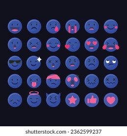 Set of emojis of Dark Blue Color, emoji set collection