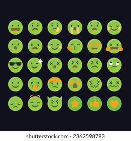 Set of emojis of Dark Green Color, emoji set collection