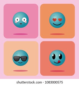 Set of emojis on squares icons
