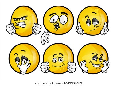 Set of emojis with various face expression. Vector Illustration Isolated On White Background