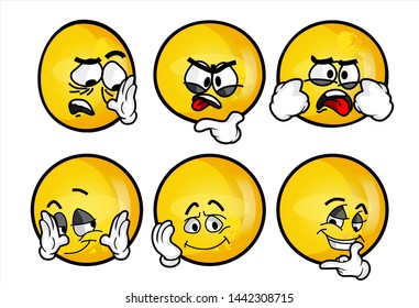 Set of emojis with various face expression. Vector Illustration Isolated On White Background