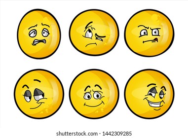 Set of emojis with various face expression. Vector Illustration Isolated On White Background
