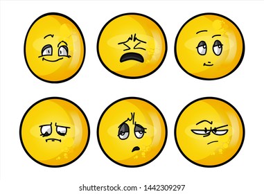 Set of emojis with various face expression. Vector Illustration Isolated On White Background