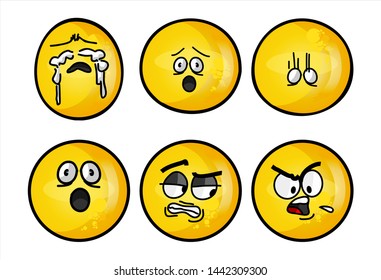 Set of emojis with various face expression. Vector Illustration Isolated On White Background
