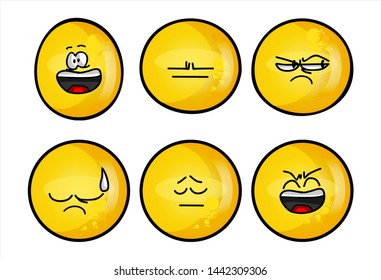 Set of emojis with various face expression. Vector Illustration Isolated On White Background