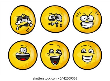 Set of emojis with various face expression. Vector Illustration Isolated On White Background