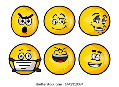 Set of emojis with various face expression. Vector Illustration Isolated On White Background