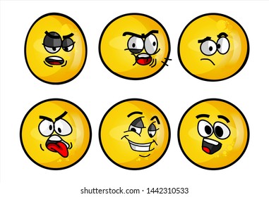 Set of emojis with various face expression. Vector Illustration Isolated On White Background